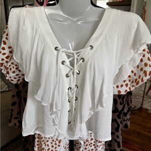 Show Me Your MuMu White Lace-Up Blouse